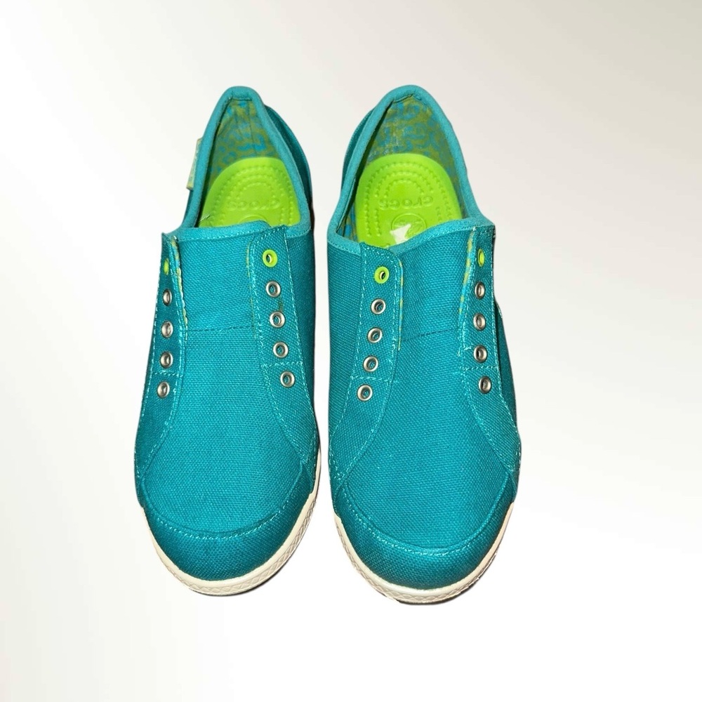 Crocs Kids Canvas Slip-On Sneakers Teal Green Size 4